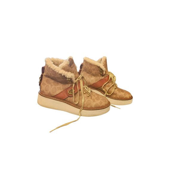 Limited Edition Coach Monogram Shearling-Lined Winter Boots Size 6B, Tan/Brown - Picture 2 of 12